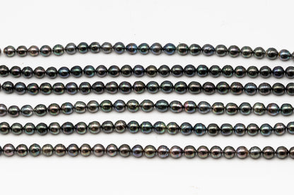 9-10mm Tahitian Pearl in Full Strand, Natural Colors with High Luster, Temporarily Strung Black Pearls for Jewelry Making, SKU # 3133TH