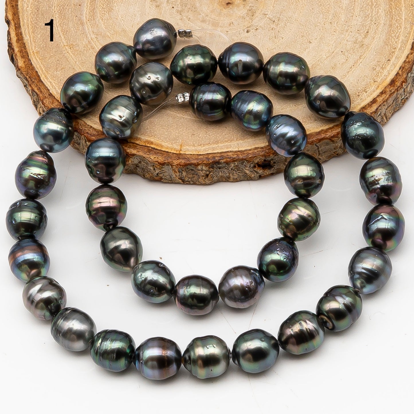 9-10mm Tahitian Pearl in Full Strand, Natural Colors with High Luster, Temporarily Strung Black Pearls for Jewelry Making, SKU # 3133TH