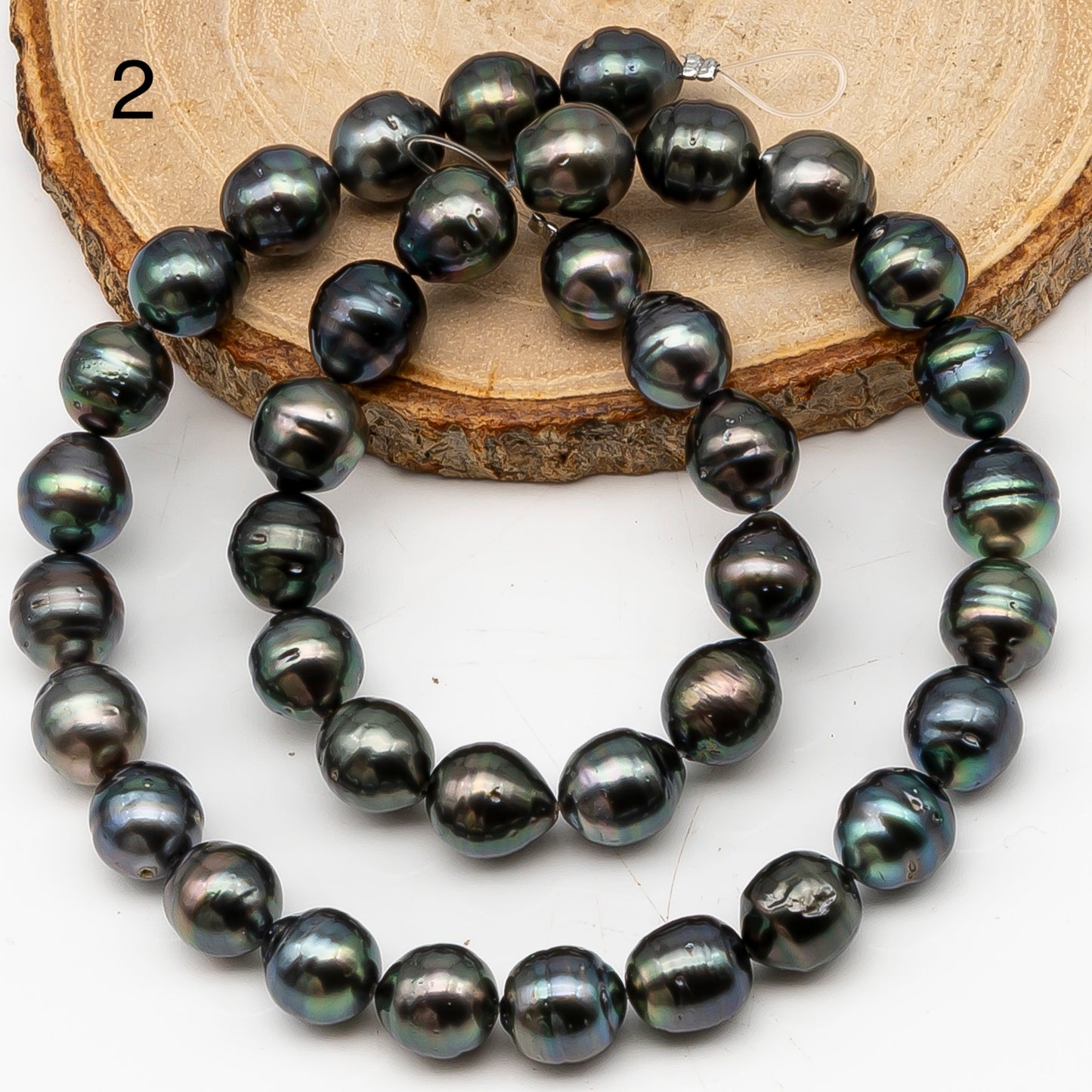9-10mm Tahitian Pearl in Full Strand, Natural Colors with High Luster, Temporarily Strung Black Pearls for Jewelry Making, SKU # 3133TH
