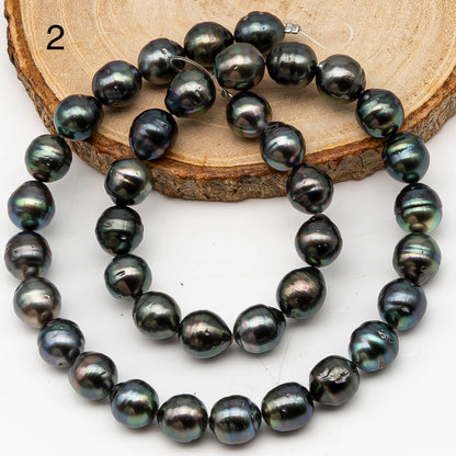9-10mm Tahitian Pearl in Full Strand, Natural Colors with High Luster, Temporarily Strung Black Pearls for Jewelry Making, SKU # 3133TH