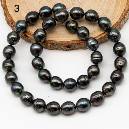 9-10mm Tahitian Pearl in Full Strand, Natural Colors with High Luster, Temporarily Strung Black Pearls for Jewelry Making, SKU # 3133TH