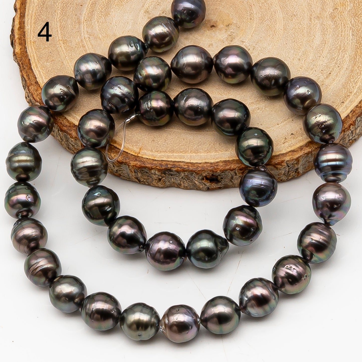 9-10mm Tahitian Pearl in Full Strand, Natural Colors with High Luster, Temporarily Strung Black Pearls for Jewelry Making, SKU # 3133TH