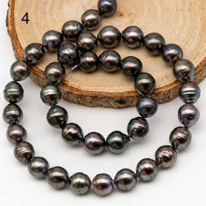 9-10mm Tahitian Pearl in Full Strand, Natural Colors with High Luster, Temporarily Strung Black Pearls for Jewelry Making, SKU # 3133TH