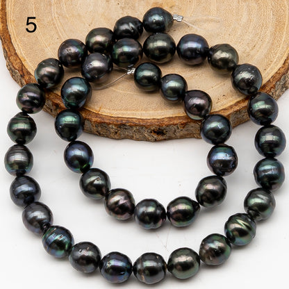 9-10mm Tahitian Pearl in Full Strand, Natural Colors with High Luster, Temporarily Strung Black Pearls for Jewelry Making, SKU # 3133TH