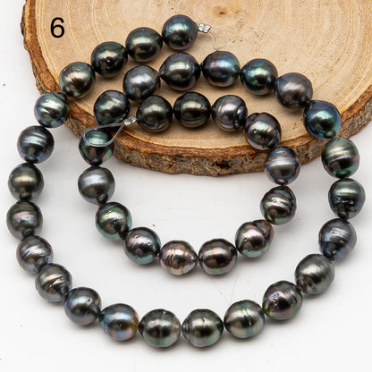 9-10mm Tahitian Pearl in Full Strand, Natural Colors with High Luster, Temporarily Strung Black Pearls for Jewelry Making, SKU # 3133TH