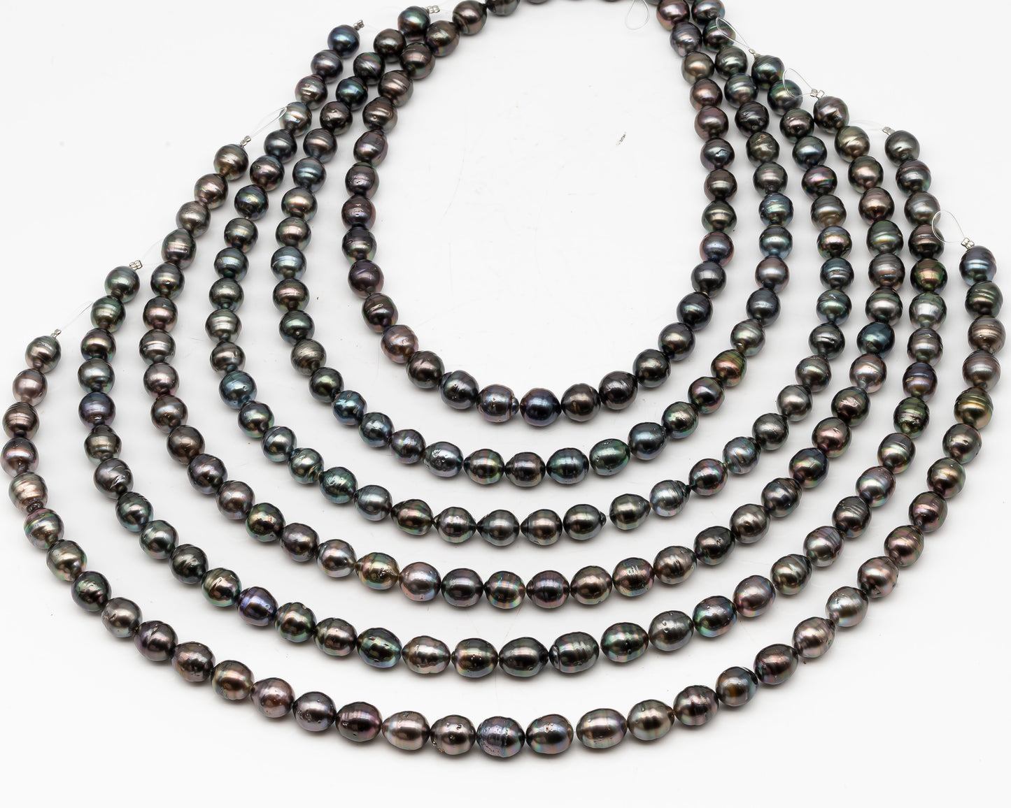 9-10mm Tahitian Pearl in Full Strand, Natural Colors with High Luster, Temporarily Strung Black Pearls for Jewelry Making, SKU # 3134TH