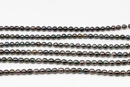 9-10mm Tahitian Pearl in Full Strand, Natural Colors with High Luster, Temporarily Strung Black Pearls for Jewelry Making, SKU # 3134TH