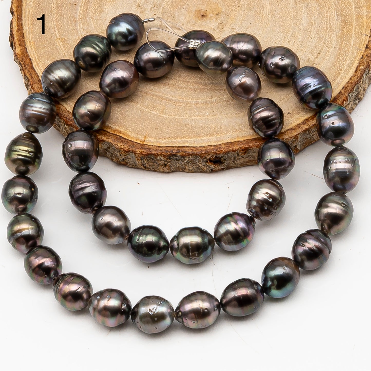 9-10mm Tahitian Pearl in Full Strand, Natural Colors with High Luster, Temporarily Strung Black Pearls for Jewelry Making, SKU # 3134TH