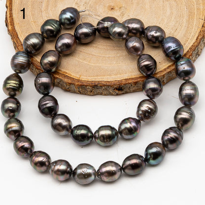 9-10mm Tahitian Pearl in Full Strand, Natural Colors with High Luster, Temporarily Strung Black Pearls for Jewelry Making, SKU # 3134TH