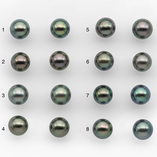 10-11mm Matching Pair Tahitian Pearl Round in High Luster with Blemish, Undrilled for Making Earring or Pendant, SKU # 2379TH