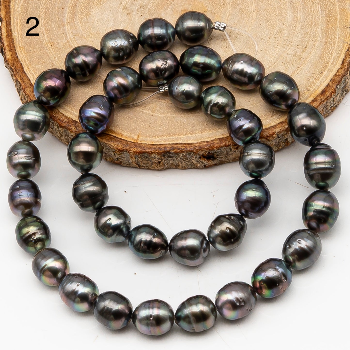 9-10mm Tahitian Pearl in Full Strand, Natural Colors with High Luster, Temporarily Strung Black Pearls for Jewelry Making, SKU # 3134TH