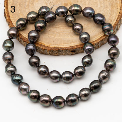 9-10mm Tahitian Pearl in Full Strand, Natural Colors with High Luster, Temporarily Strung Black Pearls for Jewelry Making, SKU # 3134TH