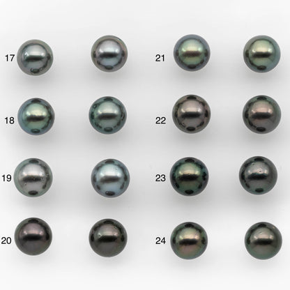 10-11mm Matching Pair Tahitian Pearl Round in High Luster with Blemish, Undrilled for Making Earring or Pendant, SKU # 2379TH