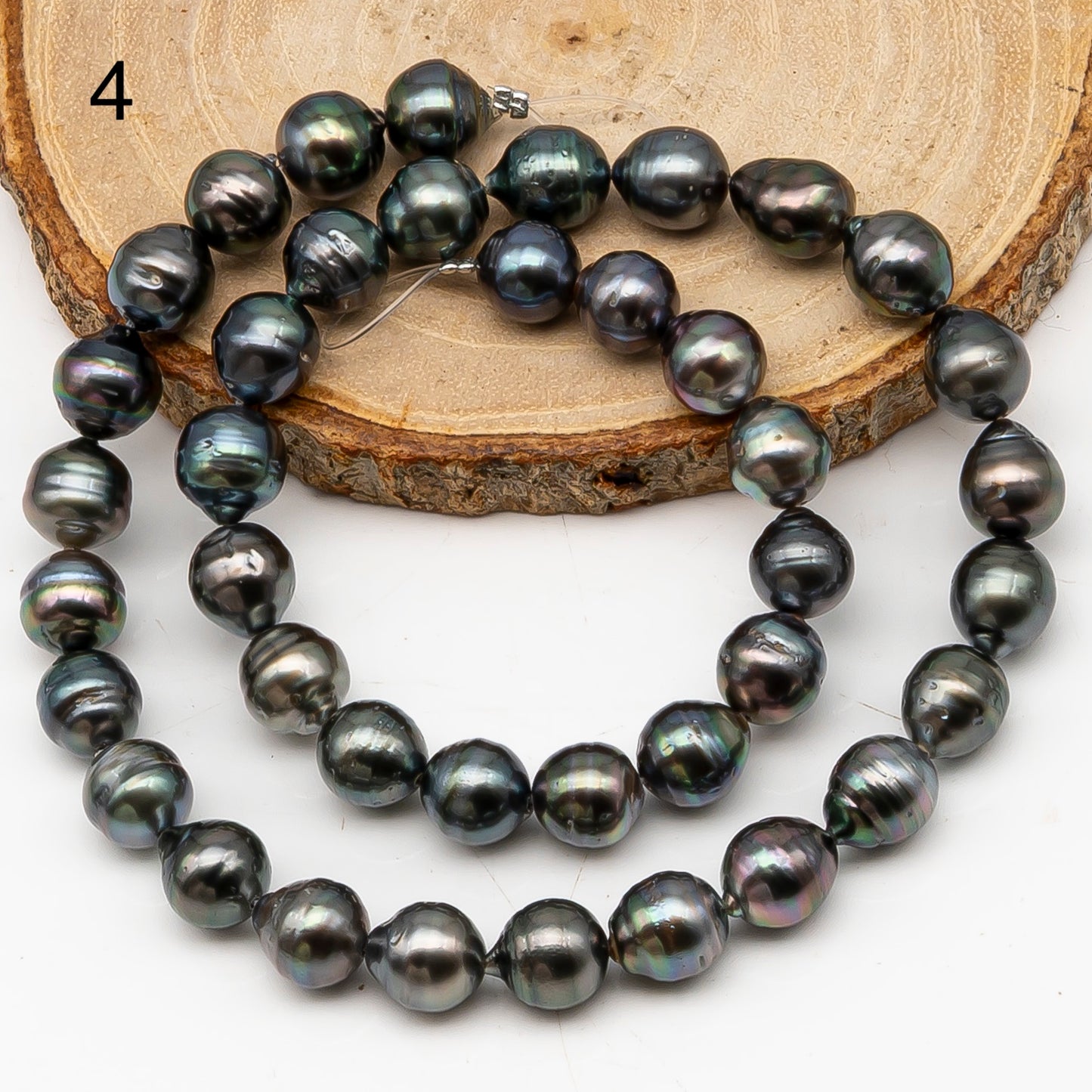 9-10mm Tahitian Pearl in Full Strand, Natural Colors with High Luster, Temporarily Strung Black Pearls for Jewelry Making, SKU # 3134TH