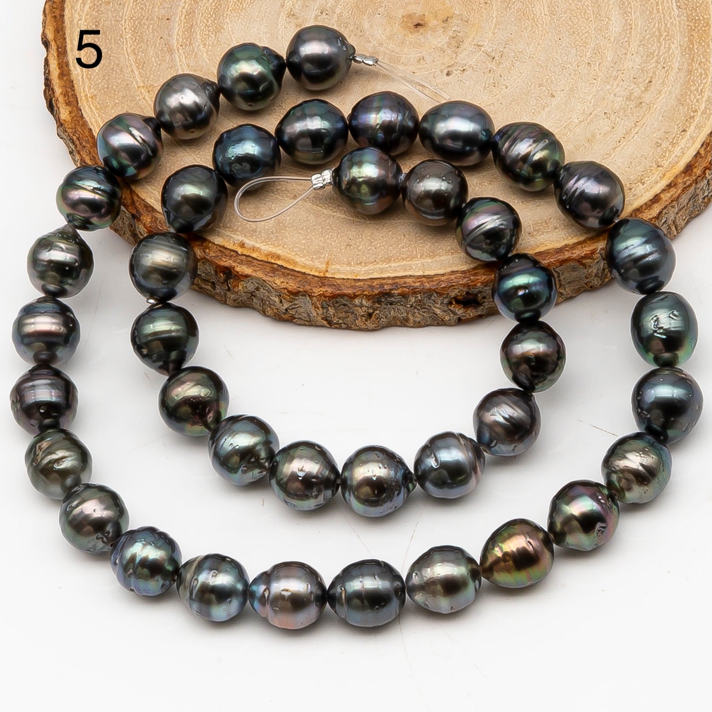 9-10mm Tahitian Pearl in Full Strand, Natural Colors with High Luster, Temporarily Strung Black Pearls for Jewelry Making, SKU # 3134TH