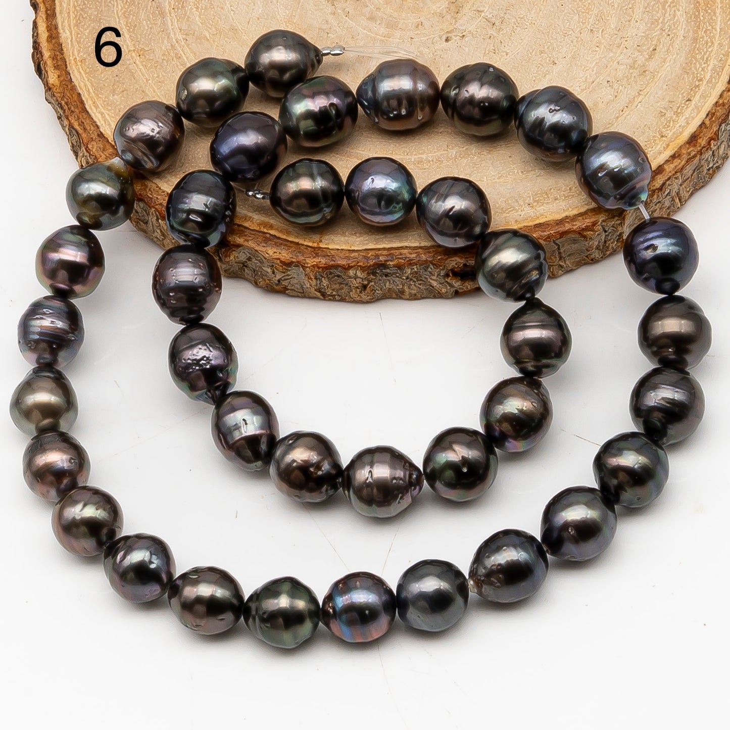 9-10mm Tahitian Pearl in Full Strand, Natural Colors with High Luster, Temporarily Strung Black Pearls for Jewelry Making, SKU # 3134TH