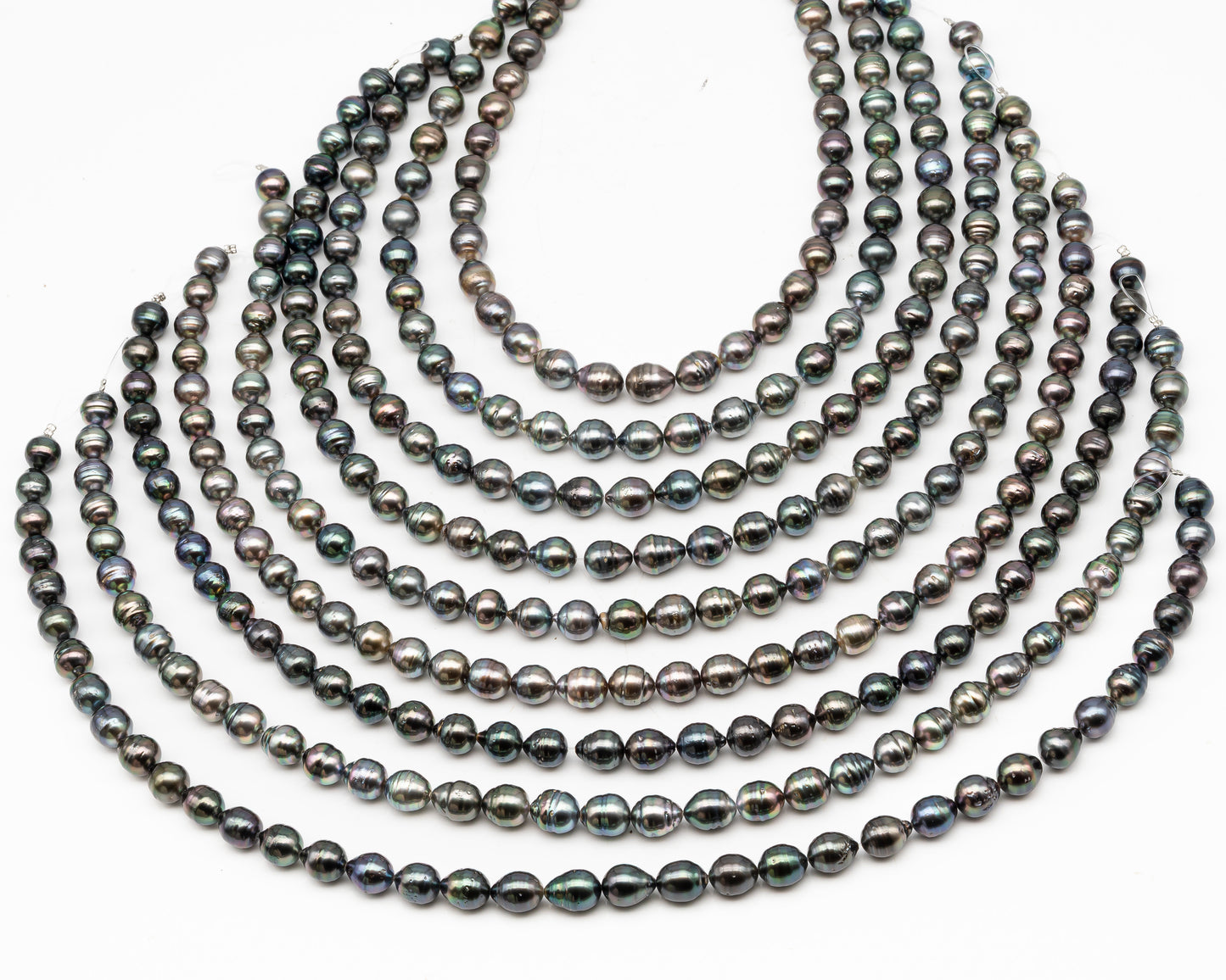 9-10mm Tahitian Pearl in Full Strand, Natural Colors with High Luster, Temporarily Strung Black Pearls for Jewelry Making, SKU # 3135TH