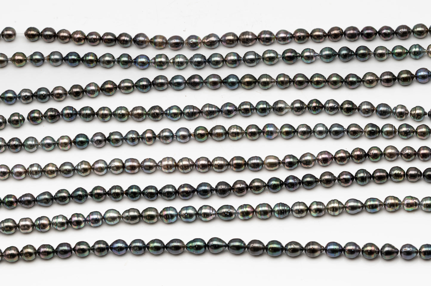 9-10mm Tahitian Pearl in Full Strand, Natural Colors with High Luster, Temporarily Strung Black Pearls for Jewelry Making, SKU # 3135TH
