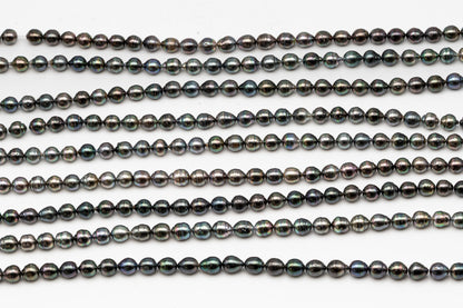 9-10mm Tahitian Pearl in Full Strand, Natural Colors with High Luster, Temporarily Strung Black Pearls for Jewelry Making, SKU # 3135TH