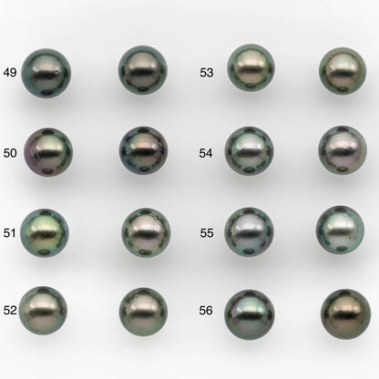 10-11mm Matching Pair Tahitian Pearl Round in High Luster with Blemish, Undrilled for Making Earring or Pendant, SKU # 2379TH