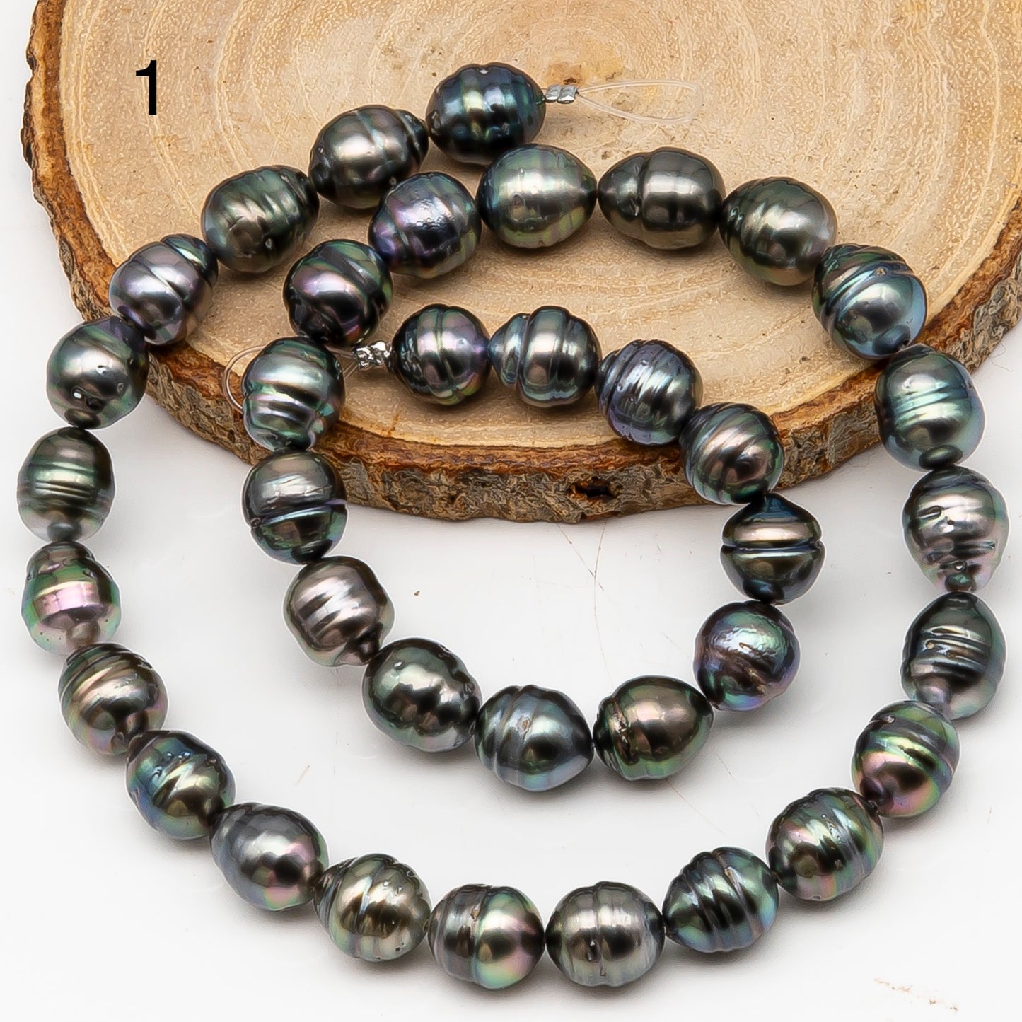 9-10mm Tahitian Pearl in Full Strand, Natural Colors with High Luster, Temporarily Strung Black Pearls for Jewelry Making, SKU # 3135TH