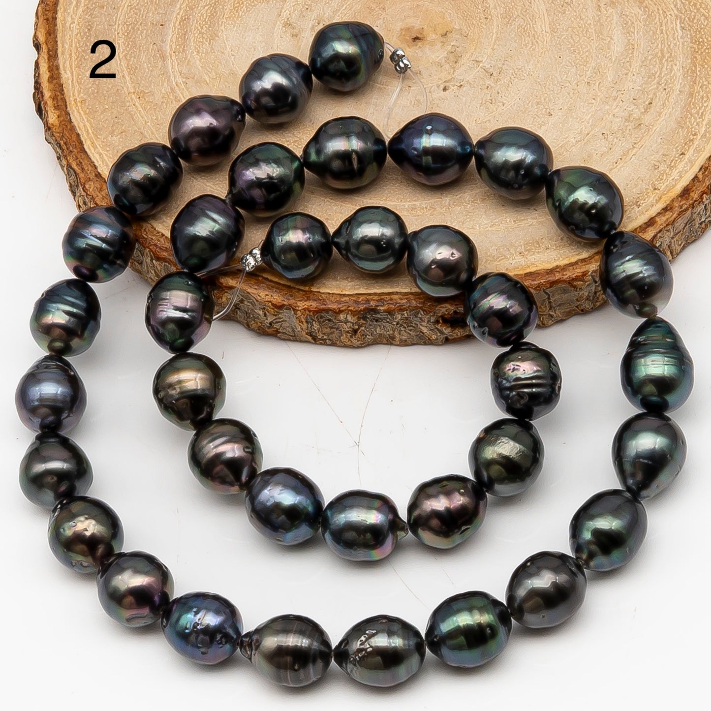 9-10mm Tahitian Pearl in Full Strand, Natural Colors with High Luster, Temporarily Strung Black Pearls for Jewelry Making, SKU # 3135TH