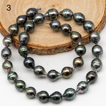 9-10mm Tahitian Pearl in Full Strand, Natural Colors with High Luster, Temporarily Strung Black Pearls for Jewelry Making, SKU # 3135TH