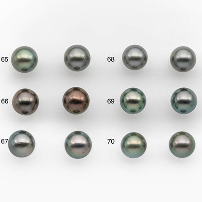 10-11mm Matching Pair Tahitian Pearl Round in High Luster with Blemish, Undrilled for Making Earring or Pendant, SKU # 2379TH