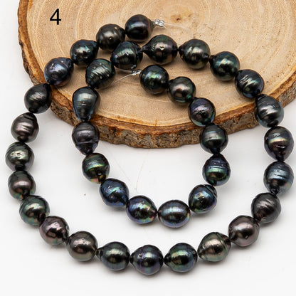 9-10mm Tahitian Pearl in Full Strand, Natural Colors with High Luster, Temporarily Strung Black Pearls for Jewelry Making, SKU # 3135TH