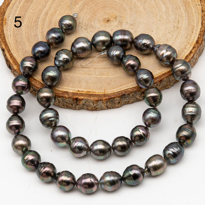 9-10mm Tahitian Pearl in Full Strand, Natural Colors with High Luster, Temporarily Strung Black Pearls for Jewelry Making, SKU # 3135TH