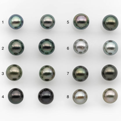 10-11mm Matching Pair Tahitian Pearl Round in High Luster with Blemish, Undrilled for Making Earring or Pendant, SKU # 2380TH