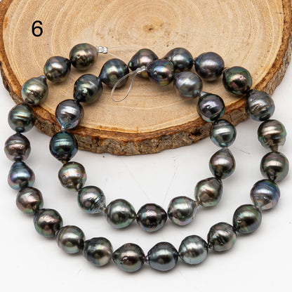 9-10mm Tahitian Pearl in Full Strand, Natural Colors with High Luster, Temporarily Strung Black Pearls for Jewelry Making, SKU # 3135TH