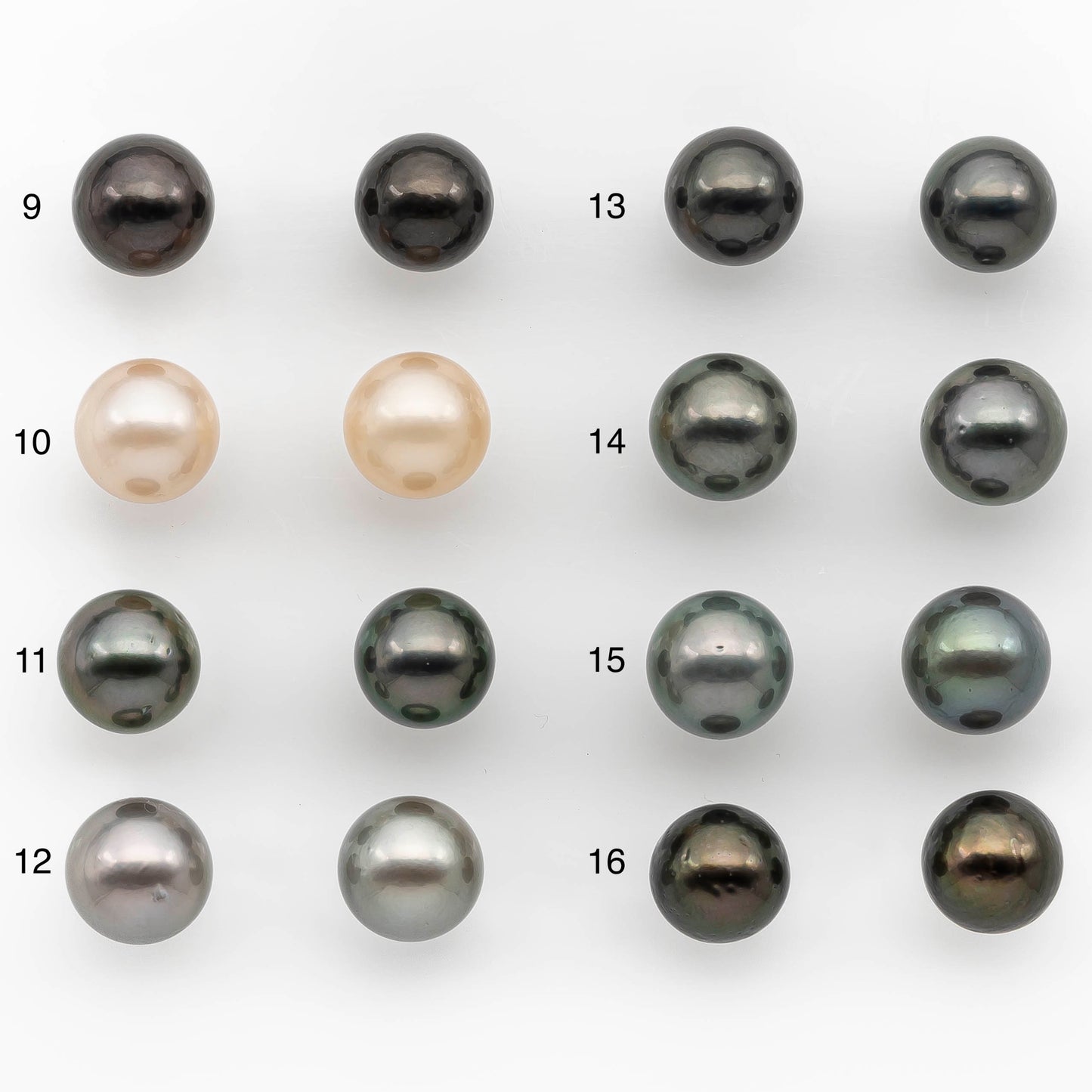 10-11mm Matching Pair Tahitian Pearl Round in High Luster with Blemish, Undrilled for Making Earring or Pendant, SKU # 2380TH