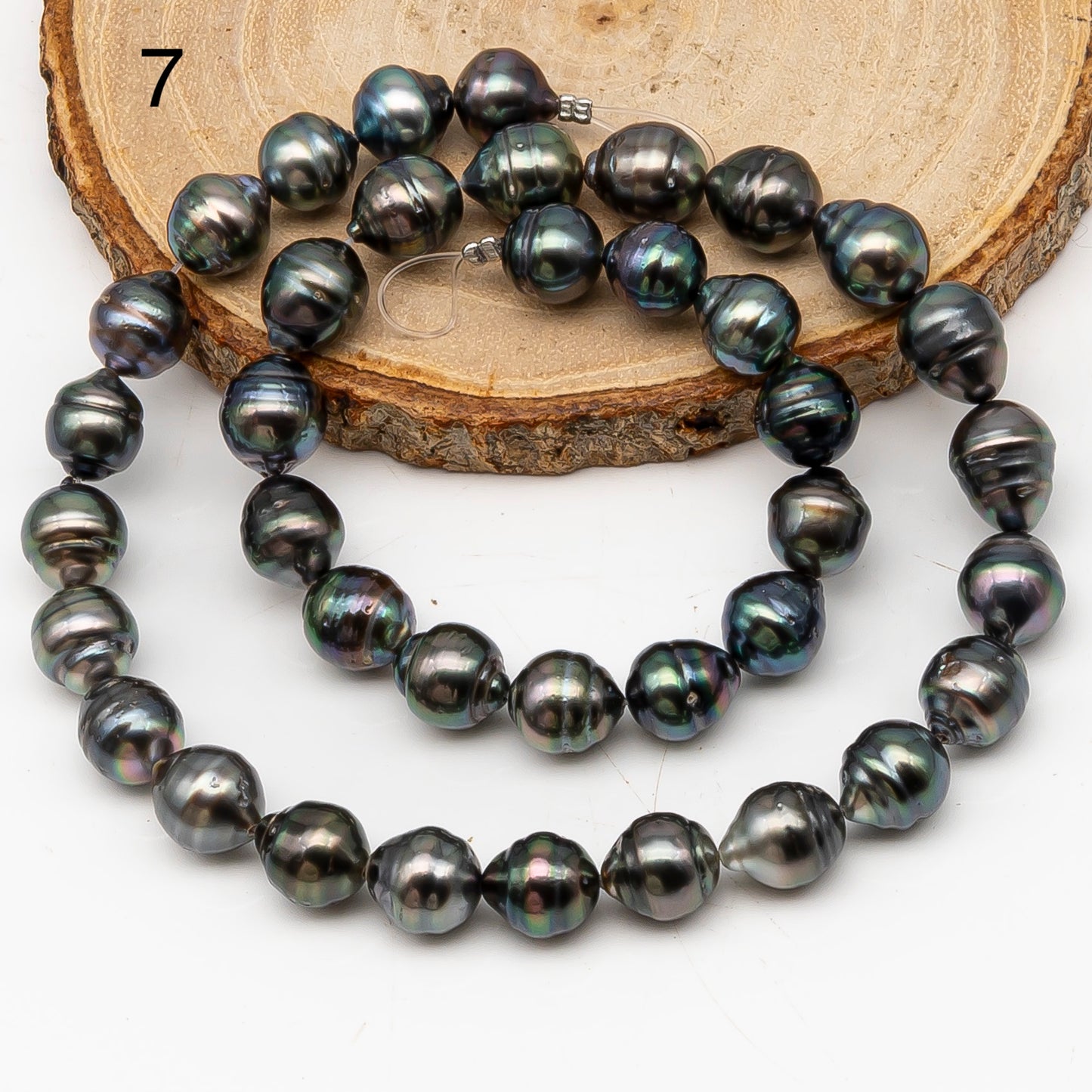 9-10mm Tahitian Pearl in Full Strand, Natural Colors with High Luster, Temporarily Strung Black Pearls for Jewelry Making, SKU # 3135TH