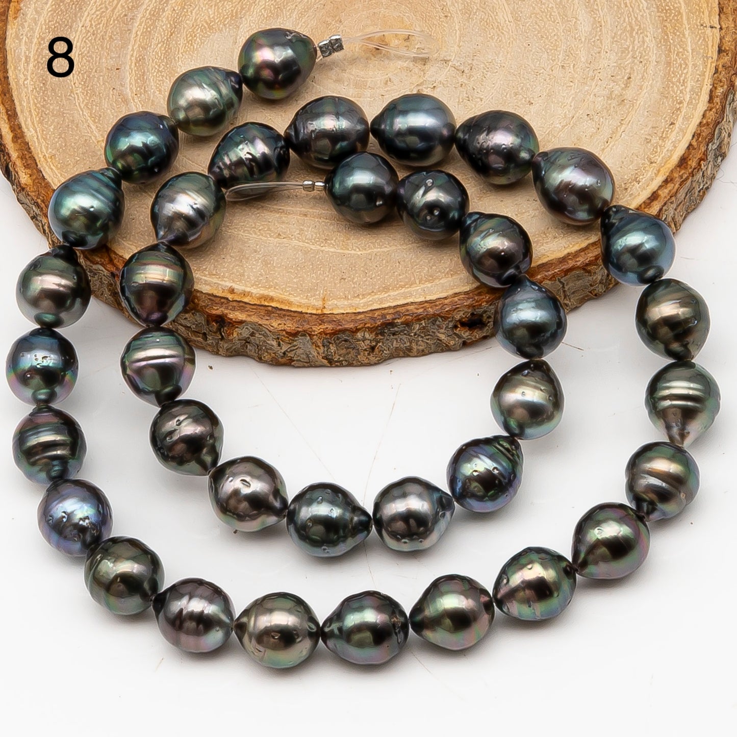 9-10mm Tahitian Pearl in Full Strand, Natural Colors with High Luster, Temporarily Strung Black Pearls for Jewelry Making, SKU # 3135TH
