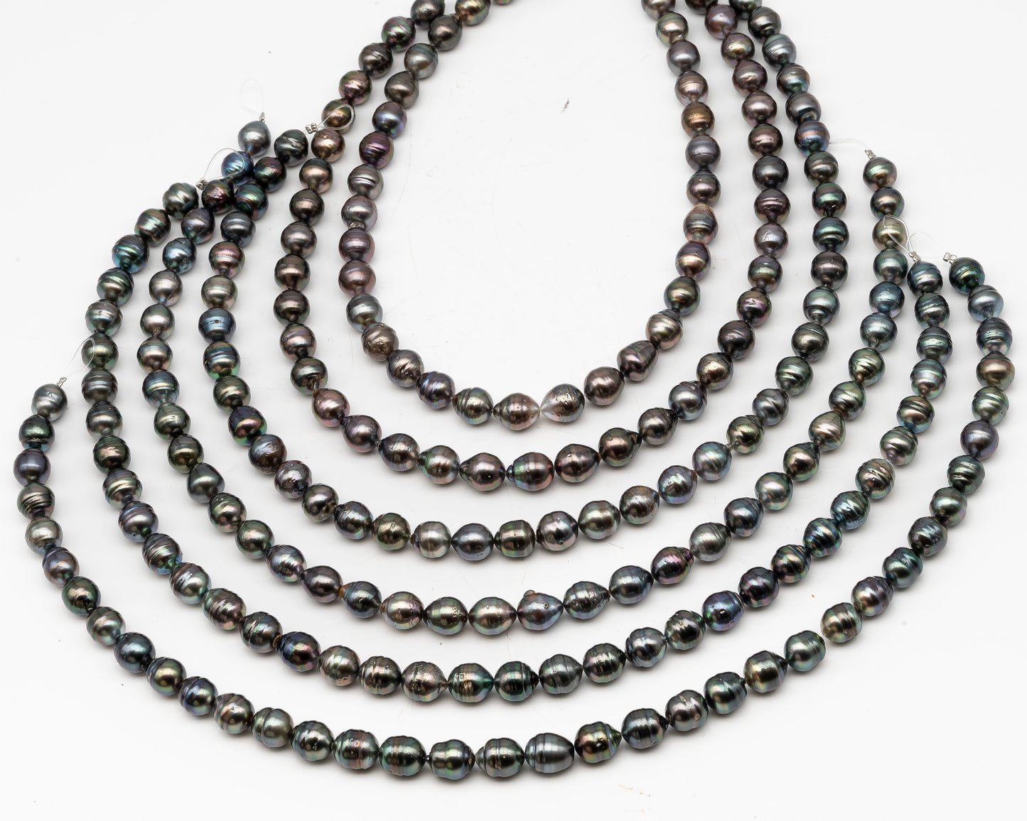 9-10mm Tahitian Pearl in Full Strand, Natural Colors with High Luster, Temporarily Strung Black Pearls for Jewelry Making, SKU # 3136TH