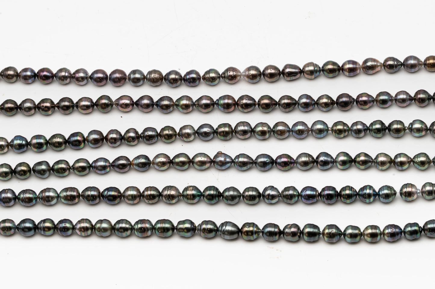 9-10mm Tahitian Pearl in Full Strand, Natural Colors with High Luster, Temporarily Strung Black Pearls for Jewelry Making, SKU # 3136TH