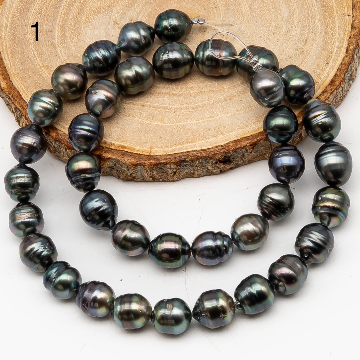 9-10mm Tahitian Pearl in Full Strand, Natural Colors with High Luster, Temporarily Strung Black Pearls for Jewelry Making, SKU # 3136TH
