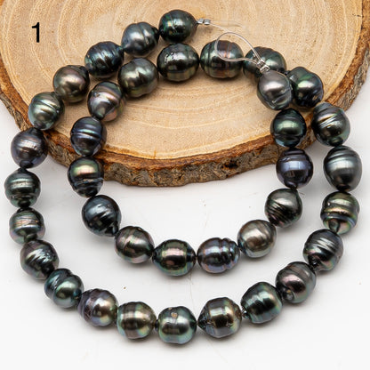 9-10mm Tahitian Pearl in Full Strand, Natural Colors with High Luster, Temporarily Strung Black Pearls for Jewelry Making, SKU # 3136TH