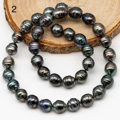 9-10mm Tahitian Pearl in Full Strand, Natural Colors with High Luster, Temporarily Strung Black Pearls for Jewelry Making, SKU # 3136TH