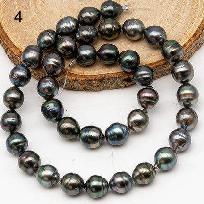 9-10mm Tahitian Pearl in Full Strand, Natural Colors with High Luster, Temporarily Strung Black Pearls for Jewelry Making, SKU # 3136TH