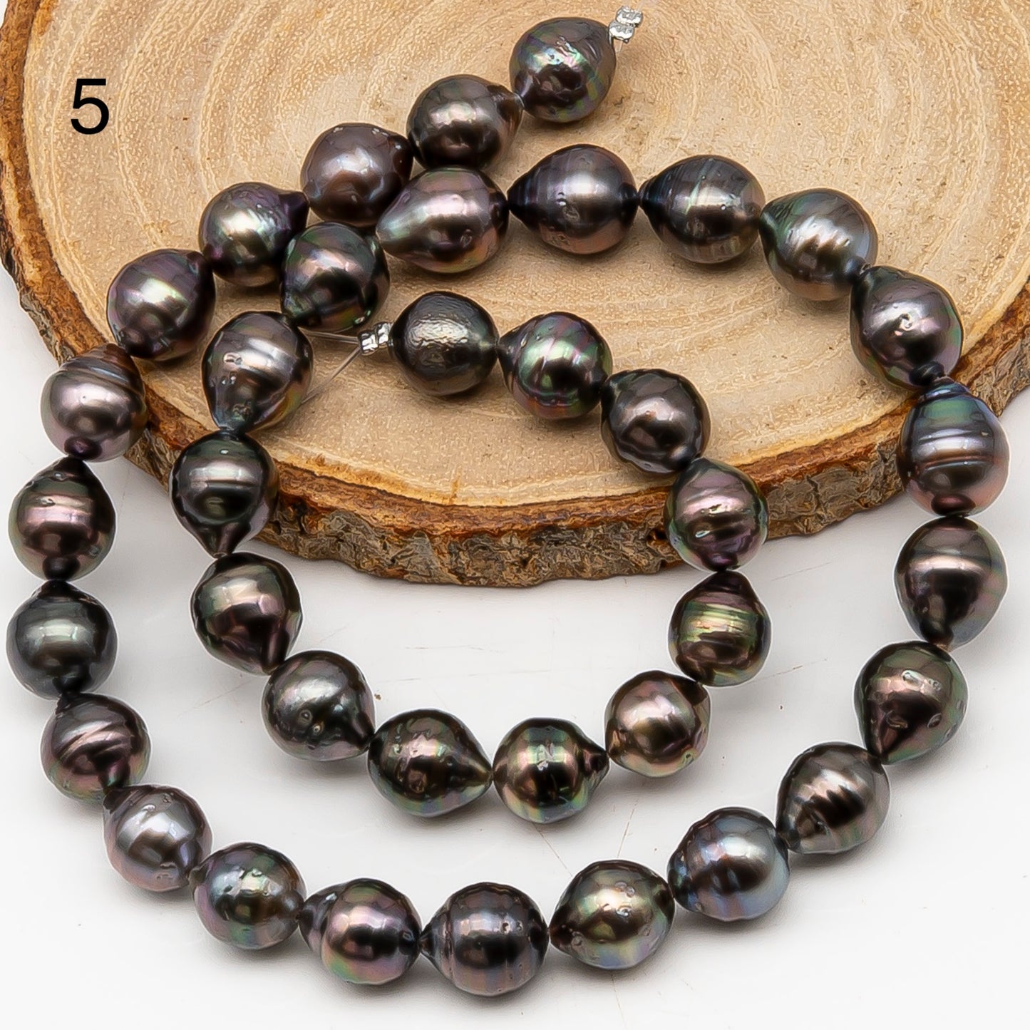 9-10mm Tahitian Pearl in Full Strand, Natural Colors with High Luster, Temporarily Strung Black Pearls for Jewelry Making, SKU # 3136TH