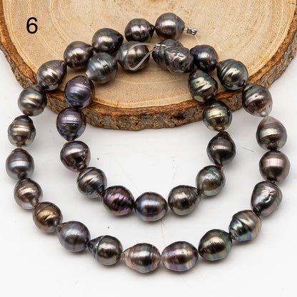 9-10mm Tahitian Pearl in Full Strand, Natural Colors with High Luster, Temporarily Strung Black Pearls for Jewelry Making, SKU # 3136TH