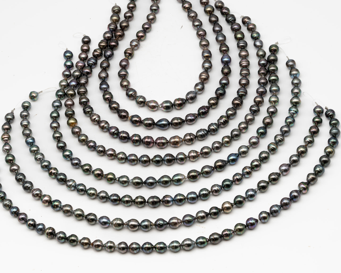 9-10mm Tahitian Pearl in Full Strand, Natural Colors with High Luster, Temporarily Strung Black Pearls for Jewelry Making, SKU # 3137TH