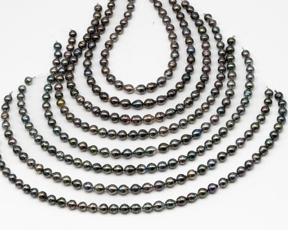 9-10mm Tahitian Pearl in Full Strand, Natural Colors with High Luster, Temporarily Strung Black Pearls for Jewelry Making, SKU # 3137TH
