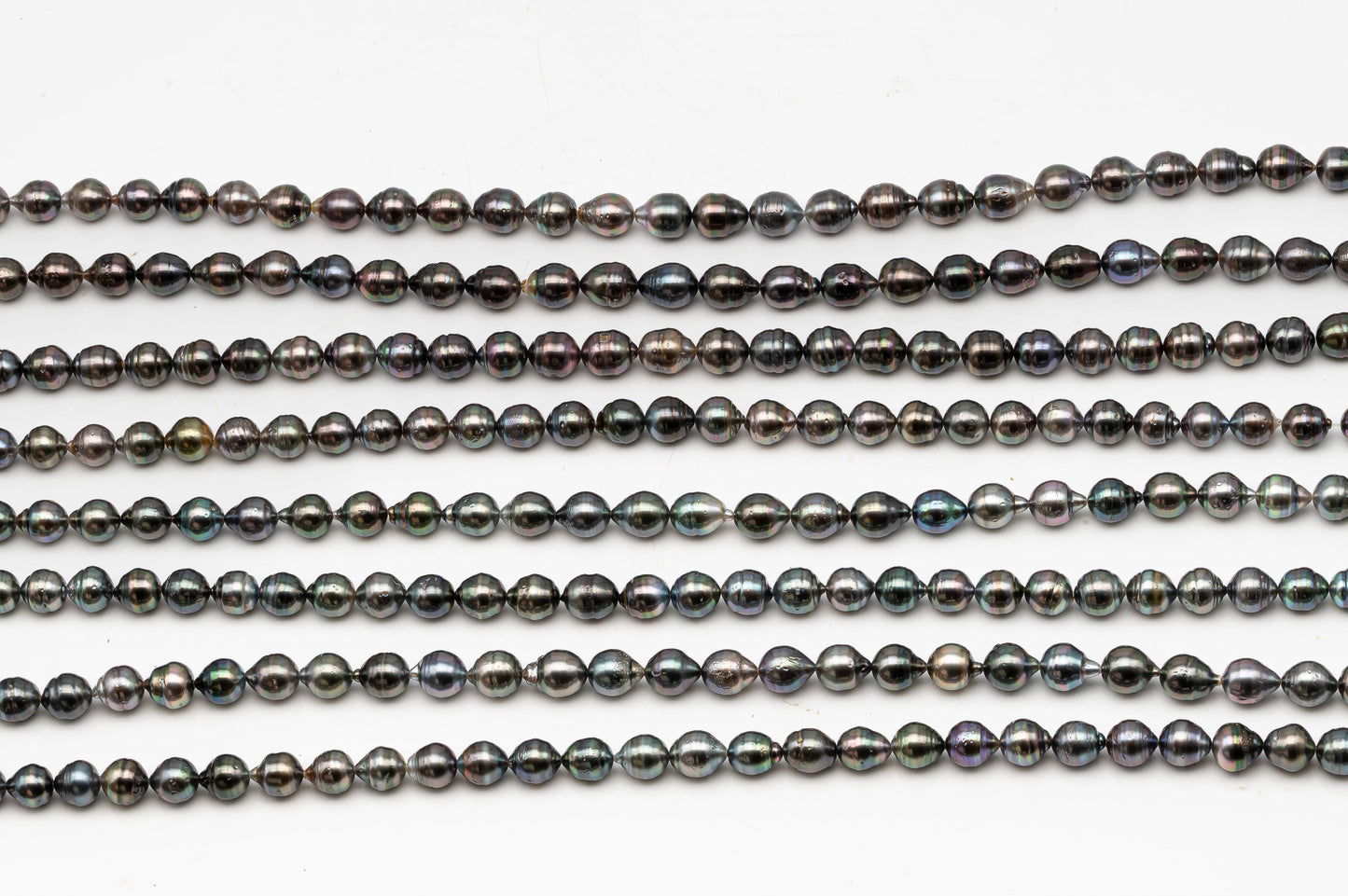 9-10mm Tahitian Pearl in Full Strand, Natural Colors with High Luster, Temporarily Strung Black Pearls for Jewelry Making, SKU # 3137TH