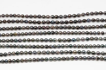 9-10mm Tahitian Pearl in Full Strand, Natural Colors with High Luster, Temporarily Strung Black Pearls for Jewelry Making, SKU # 3137TH