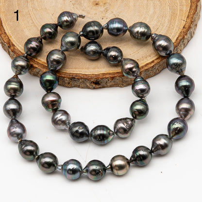 9-10mm Tahitian Pearl in Full Strand, Natural Colors with High Luster, Temporarily Strung Black Pearls for Jewelry Making, SKU # 3137TH