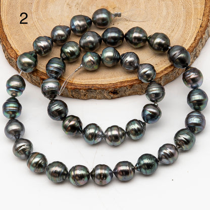 9-10mm Tahitian Pearl in Full Strand, Natural Colors with High Luster, Temporarily Strung Black Pearls for Jewelry Making, SKU # 3137TH