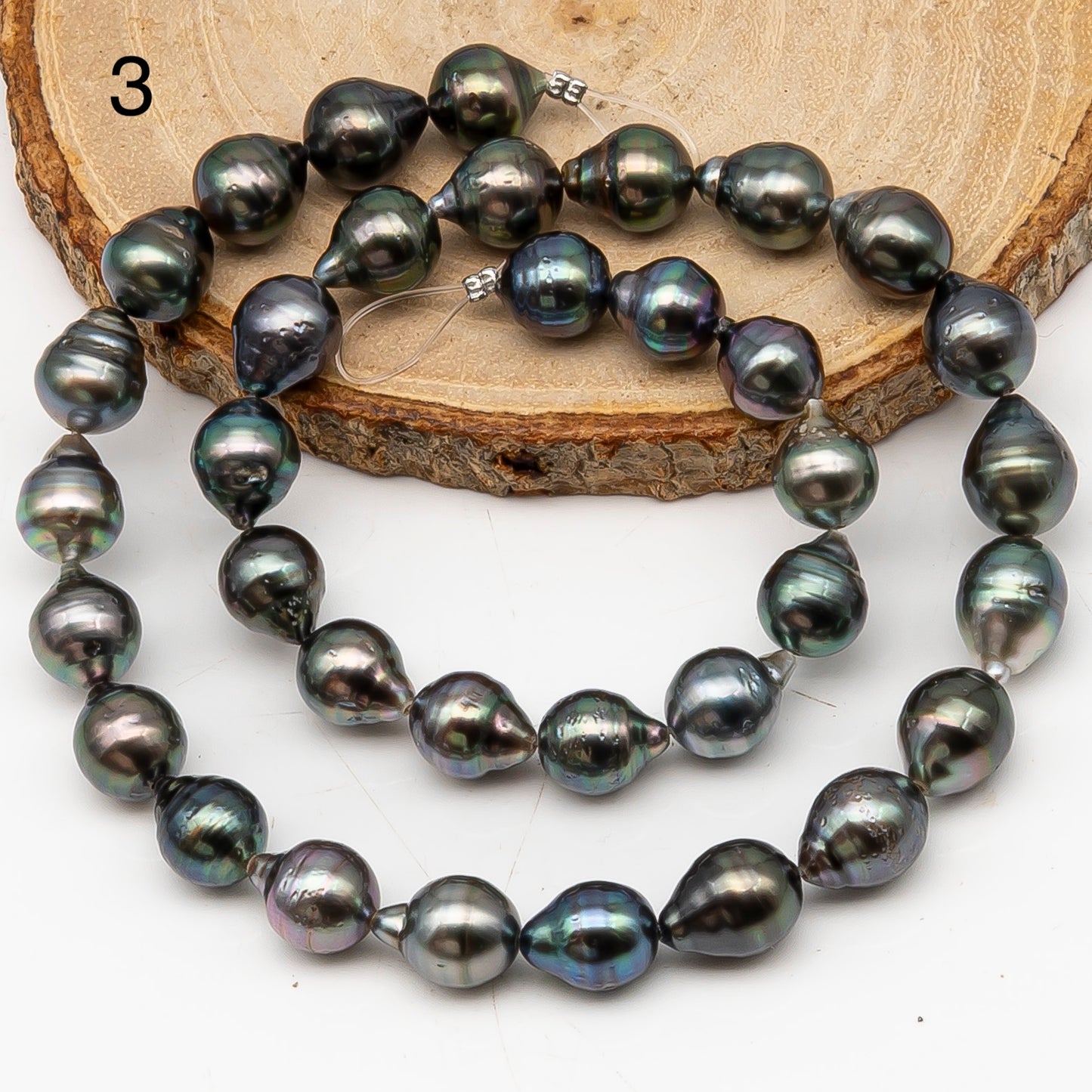 9-10mm Tahitian Pearl in Full Strand, Natural Colors with High Luster, Temporarily Strung Black Pearls for Jewelry Making, SKU # 3137TH